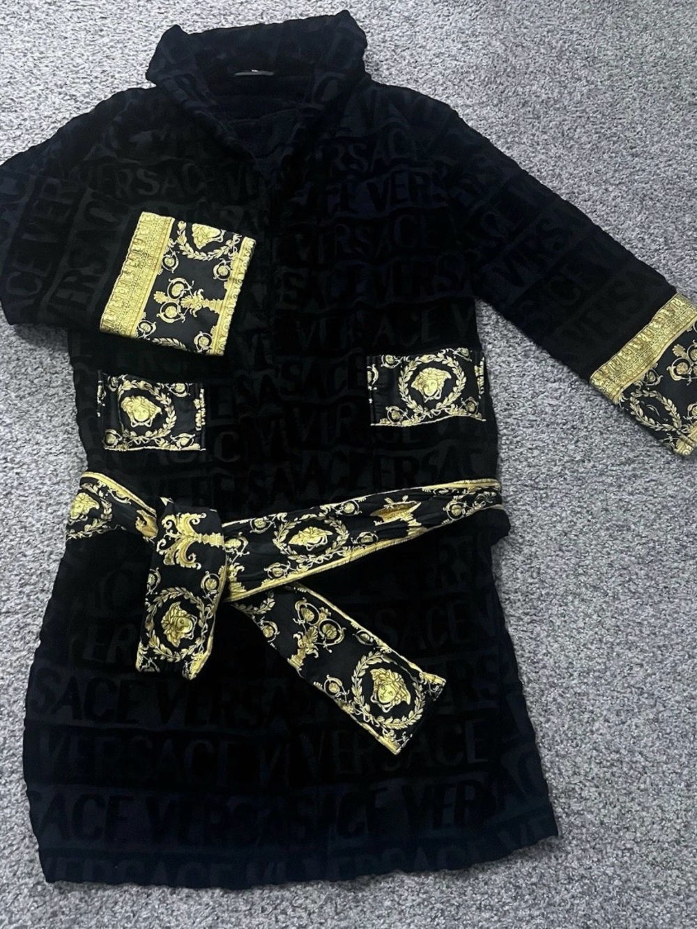 Size XXL - Versace Baroque Medusa Bathrobe Black Made In Italy